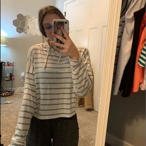 White and gray stripe crop hoodie